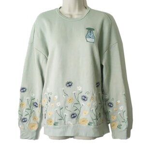 Totoro Studio Ghibli Oversized Embroidered Sweatshirt S Light Sage Green